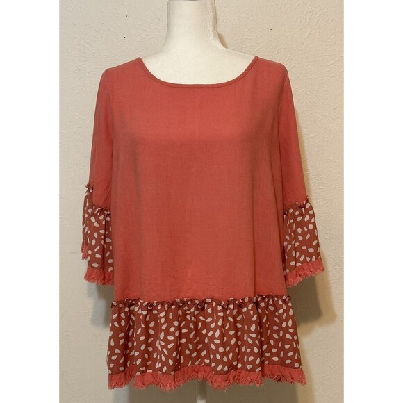 Umgee Size M Linen Blend Mix Media Animal Print Tunic Top Boho Festival - Picture 1 of 9